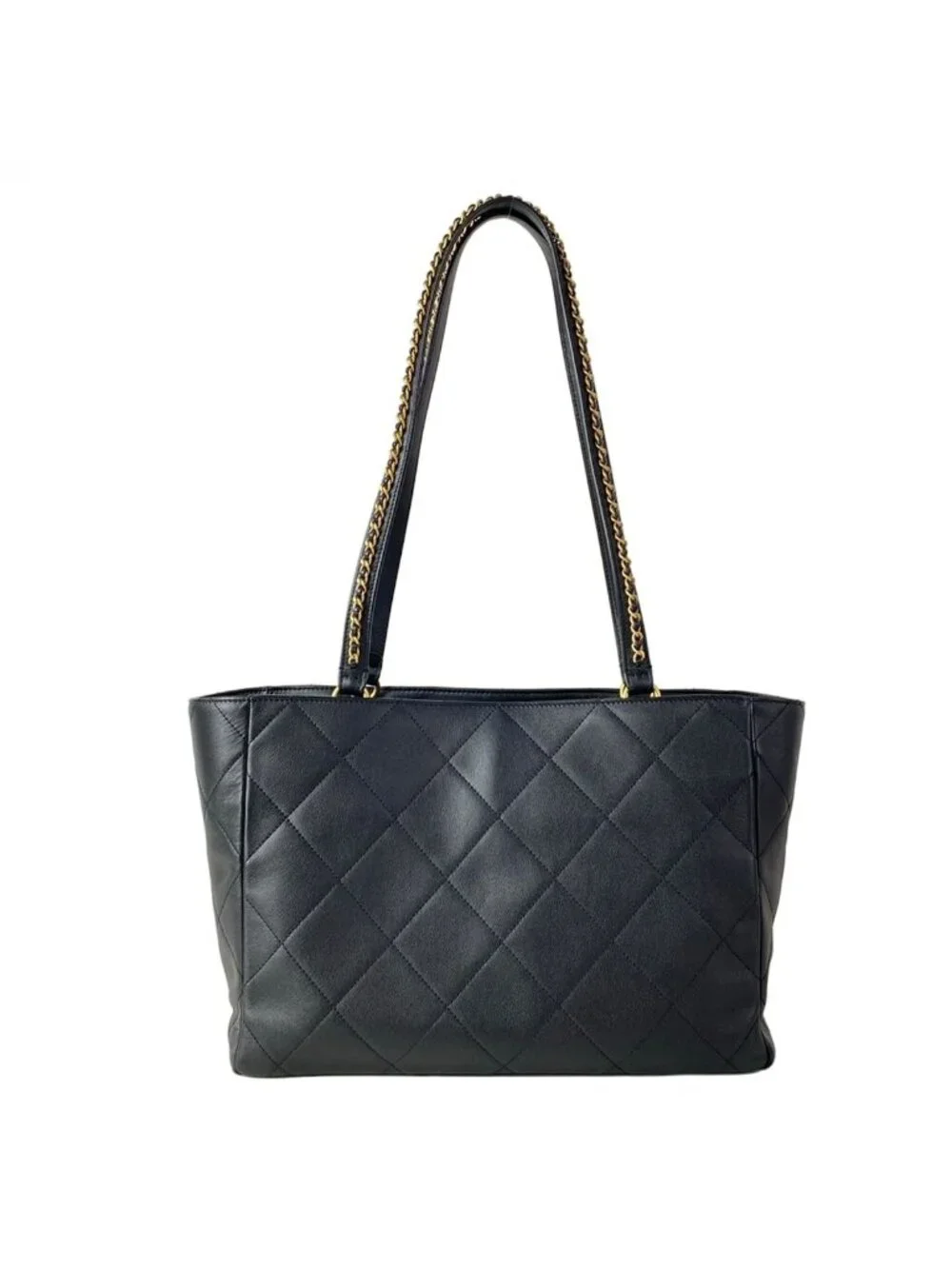 Chanel Tote Quilted Black Metal Vintage Gold